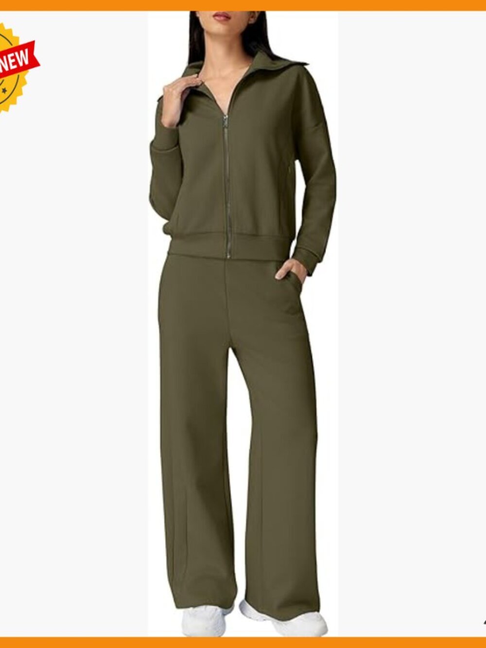 Cotton Polyester Spandex Zip Up Sweatshirt Wide Leg Pants Matching Set Medium